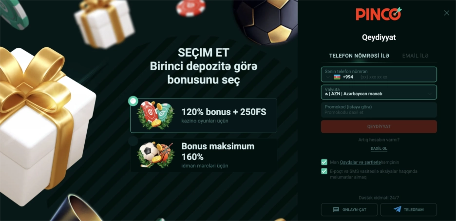 Pinco hesab yaradılması və doğrulama prosesi
